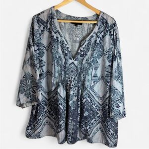Chic Blue Patterned Women's Blouse Size 2X